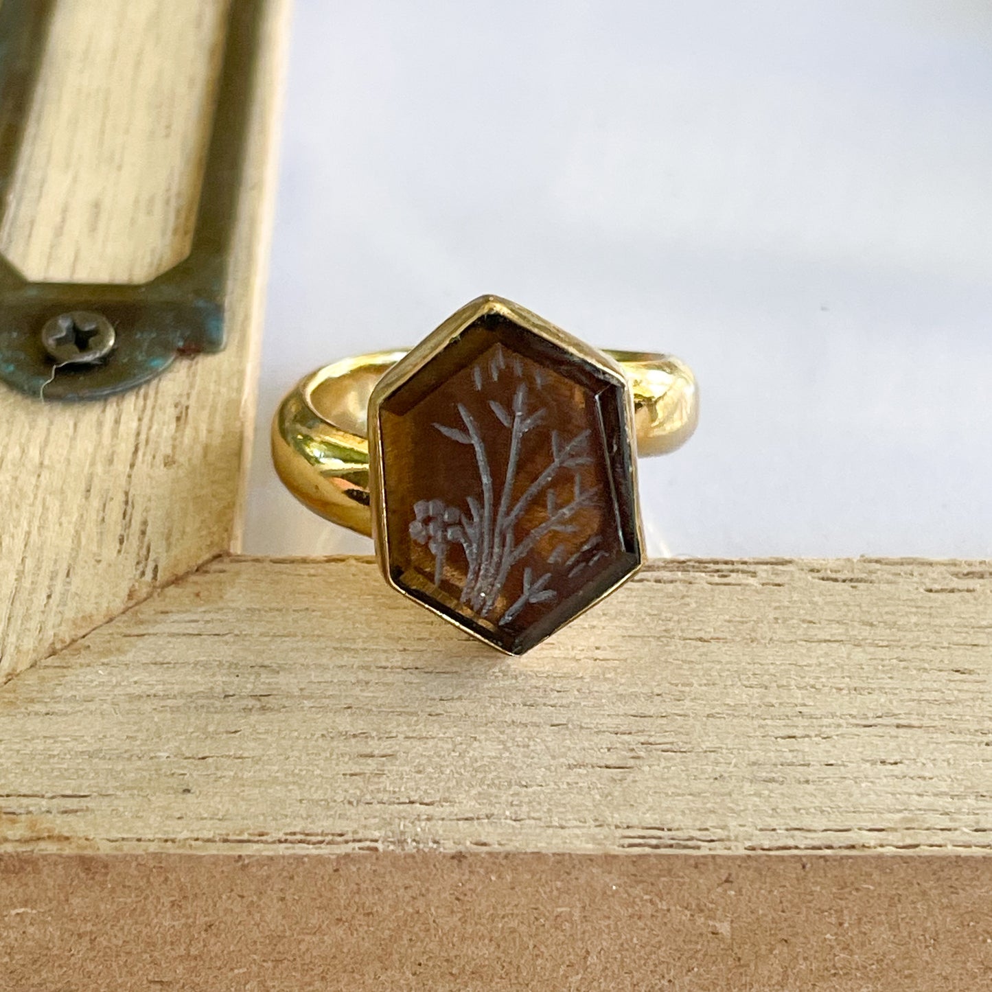 Smokey Flower Carved Ring - Both Metals