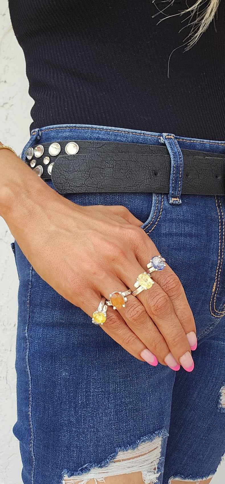 New Natural Sapphire Mix Prong Ring - Solid Sterling Silver