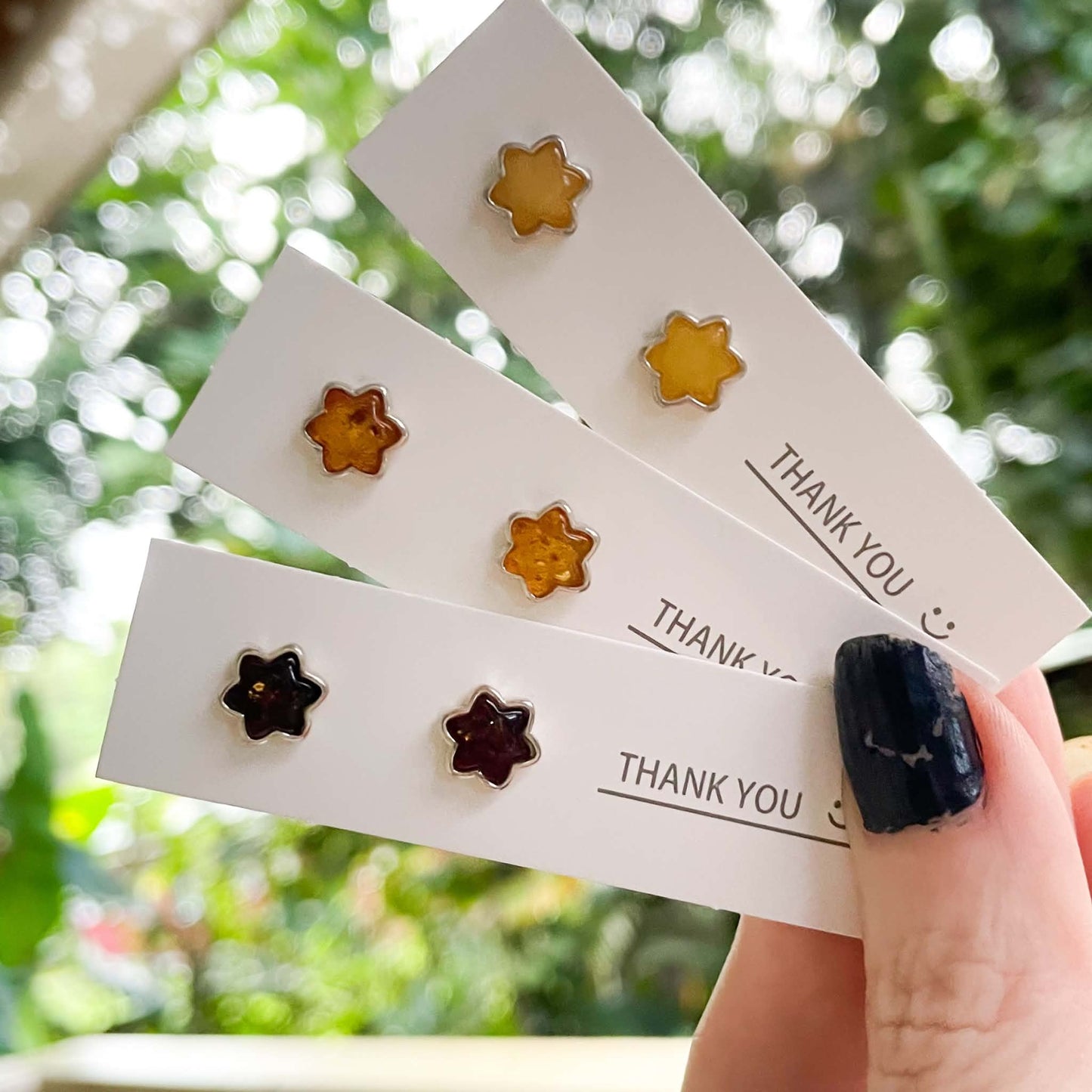 Natural Dainty Amber Flower Studs - Solid Sterling Silver