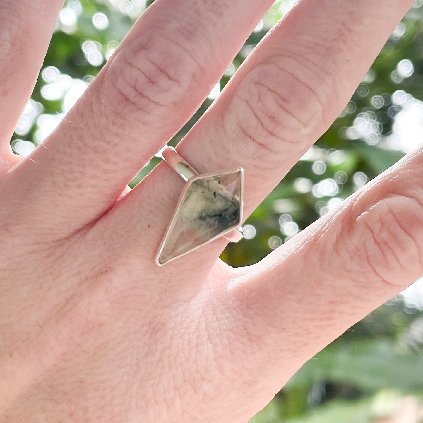 Prehnite Kite Bezel Ring - Solid Sterling Silver