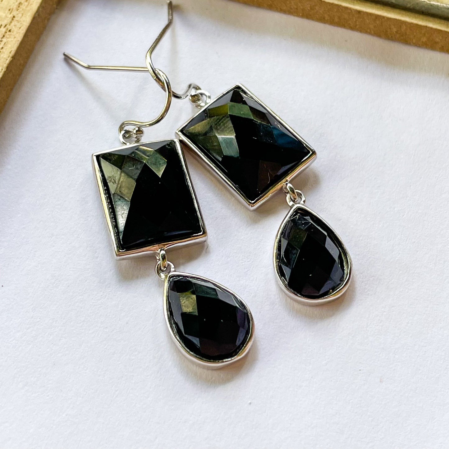 Black Onyx  Dangle Earrings - Solid Sterling SIlver