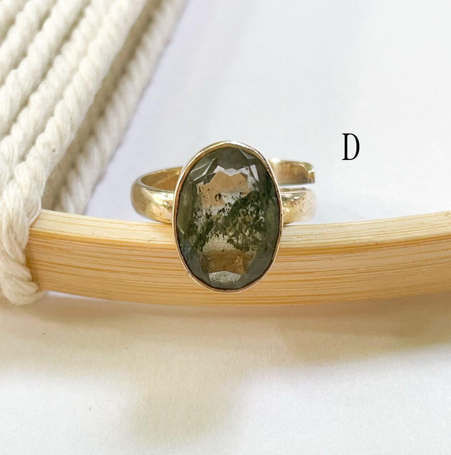 Faceted Dainty Moss Agate Ring - Solid Sterling Silver