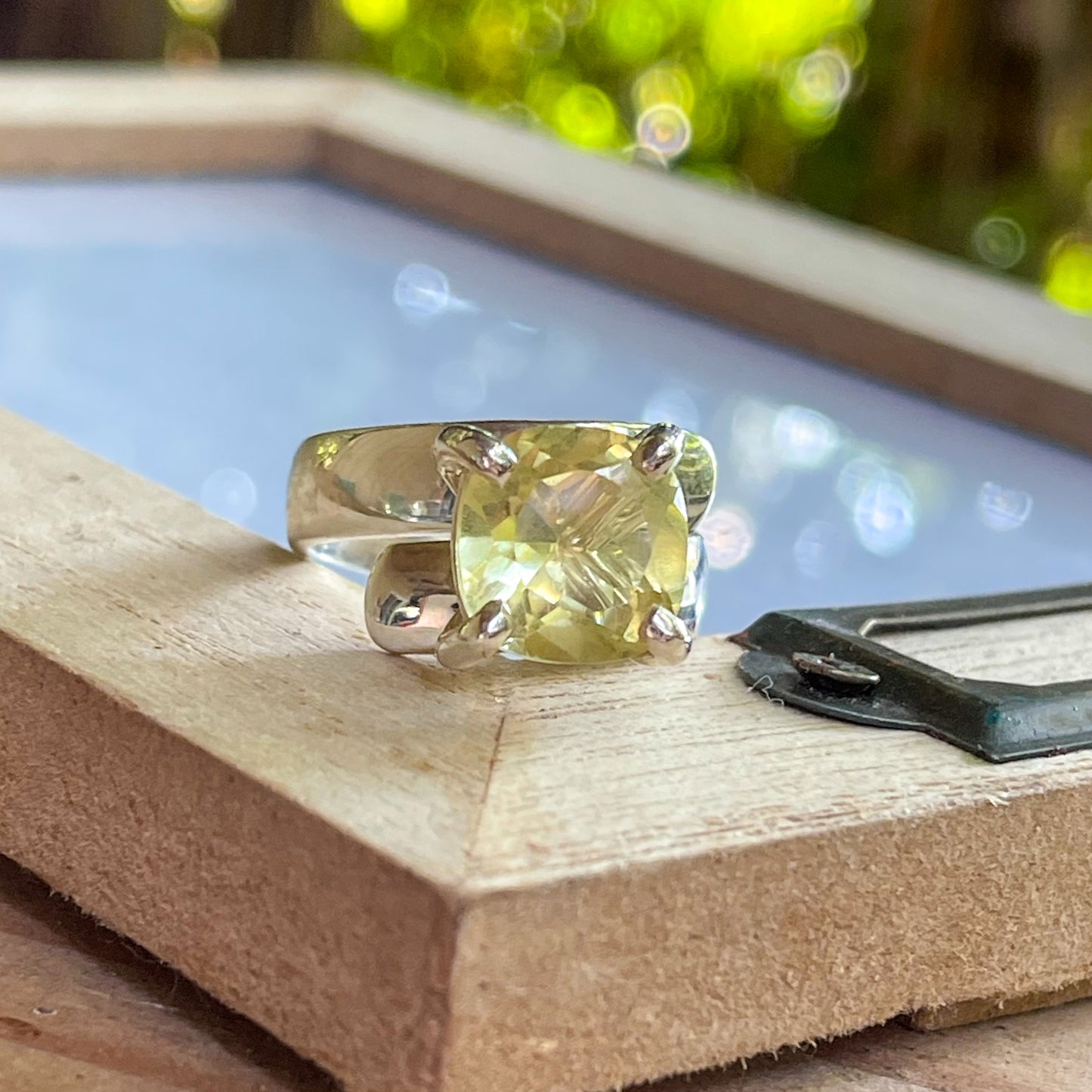 Lemon Quartz Prong Ring - Solid Sterling Silver