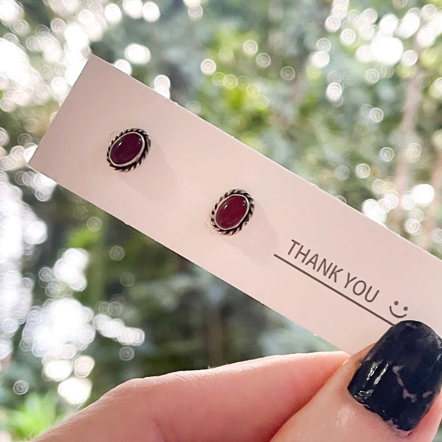 Natural Red Onyx Studs - Solid Sterling Silver