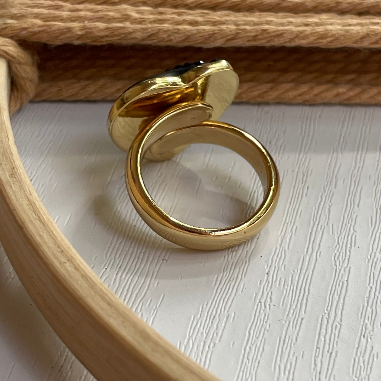 Black Druzy Heart Ring - Alchemia Gold