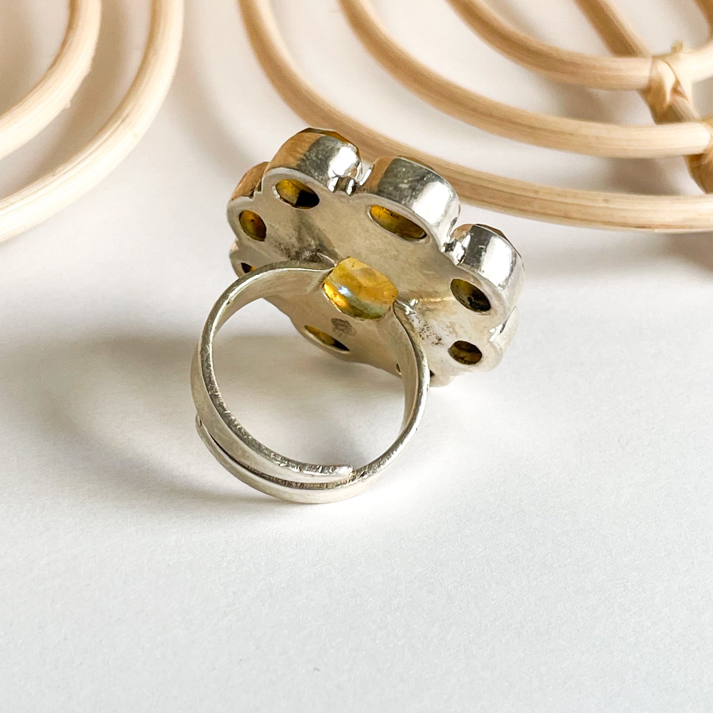 Mystical Flower Glass Ring - Solid Sterling Silver