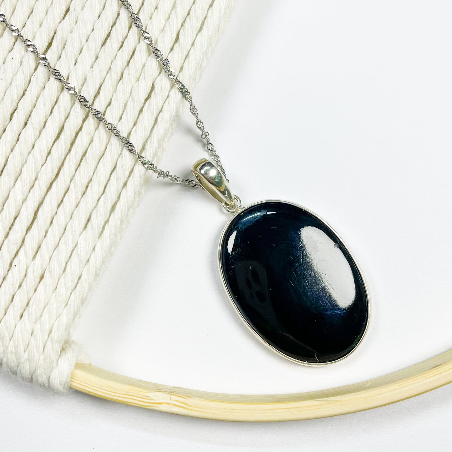 Black Onyx Pendant - Solid Sterling Silver