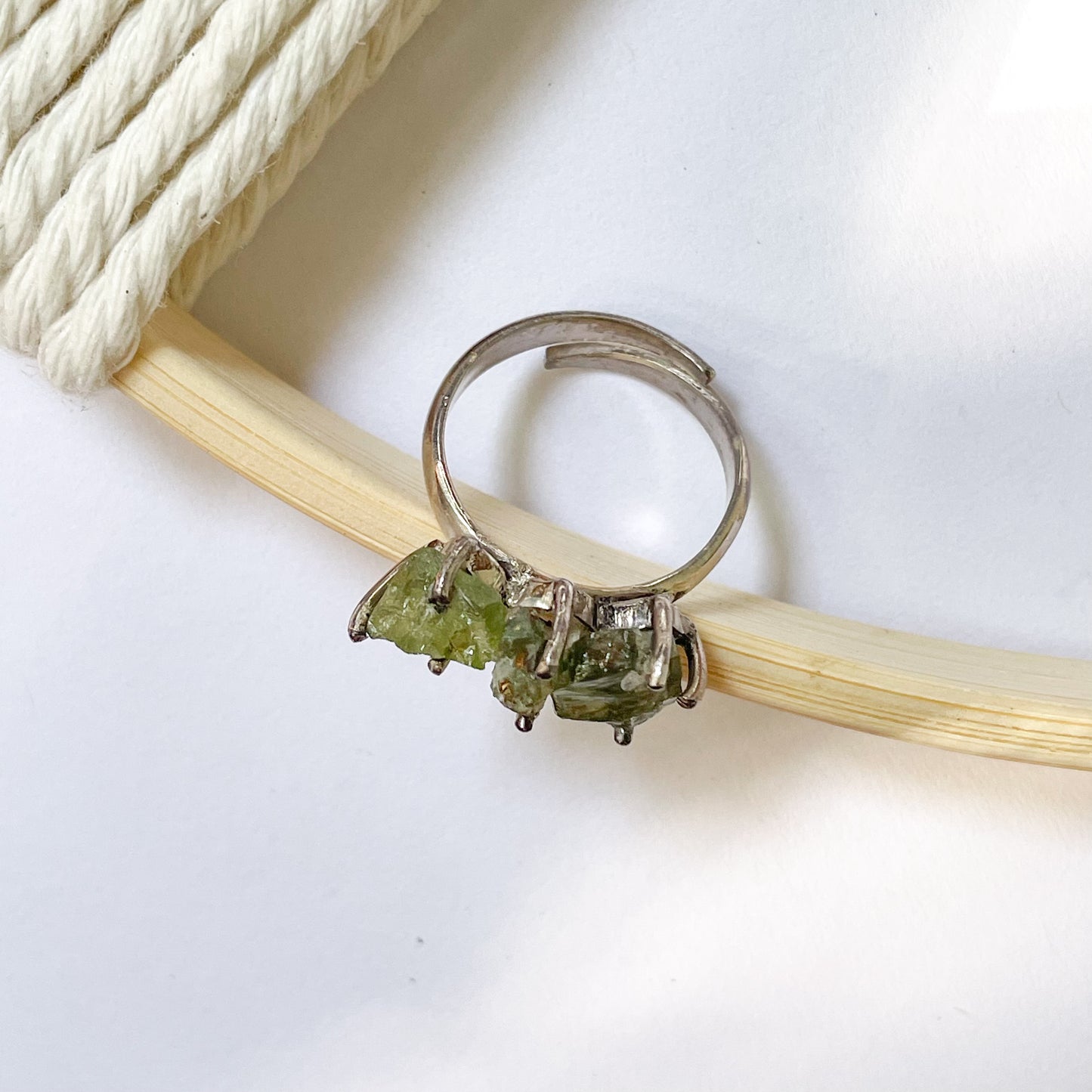 Raw Green Amethyst Prong Ring - Solid Sterling Silver