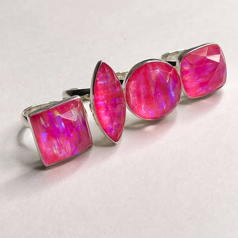 Hot Pink Doublet Ring - Solid Sterling Silver