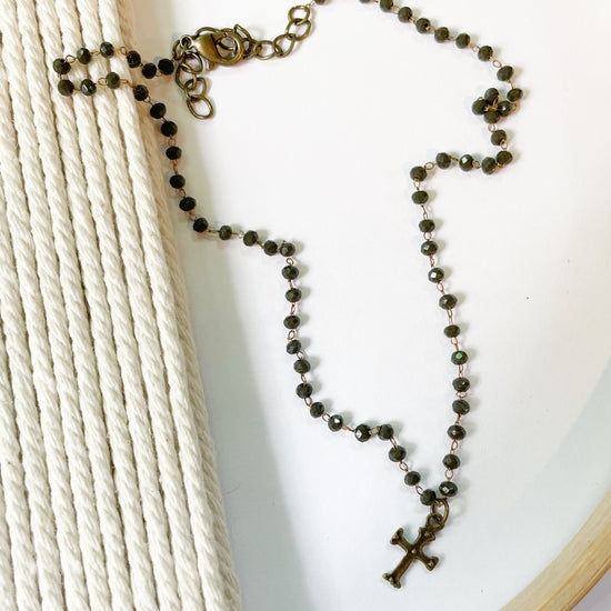 Dainty Hematite & Cross Choker Necklace - Dainty Boho