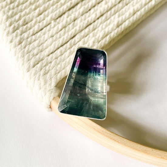 Fluorite Bezel Ring - Solid Sterling Silver