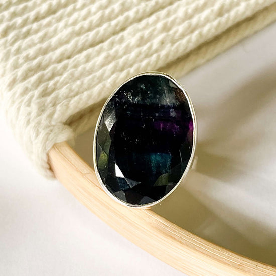 Fluorite Bezel Ring - Solid Sterling Silver