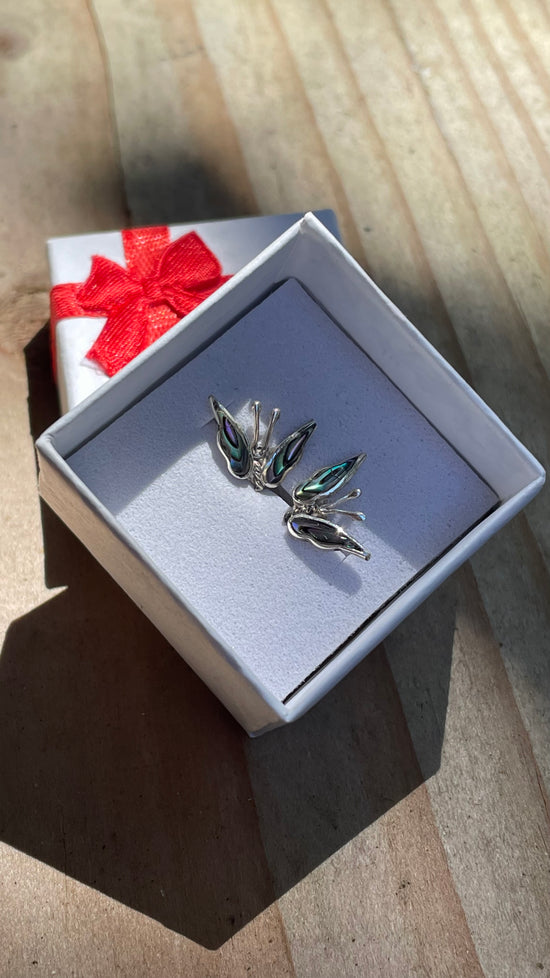 Dainty Abalone Butterfly Studs - Solid Sterling Silver