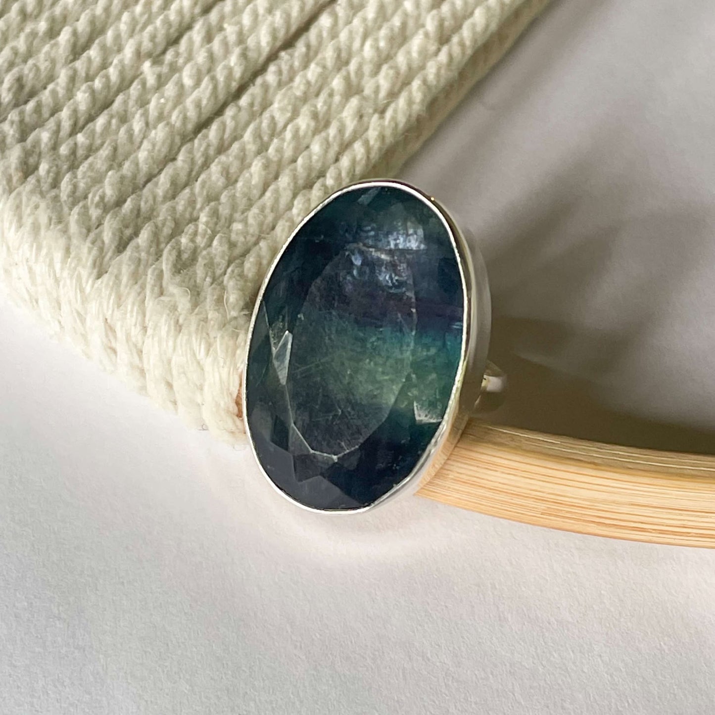 Fluorite Bezel Ring - Solid Sterling Silver