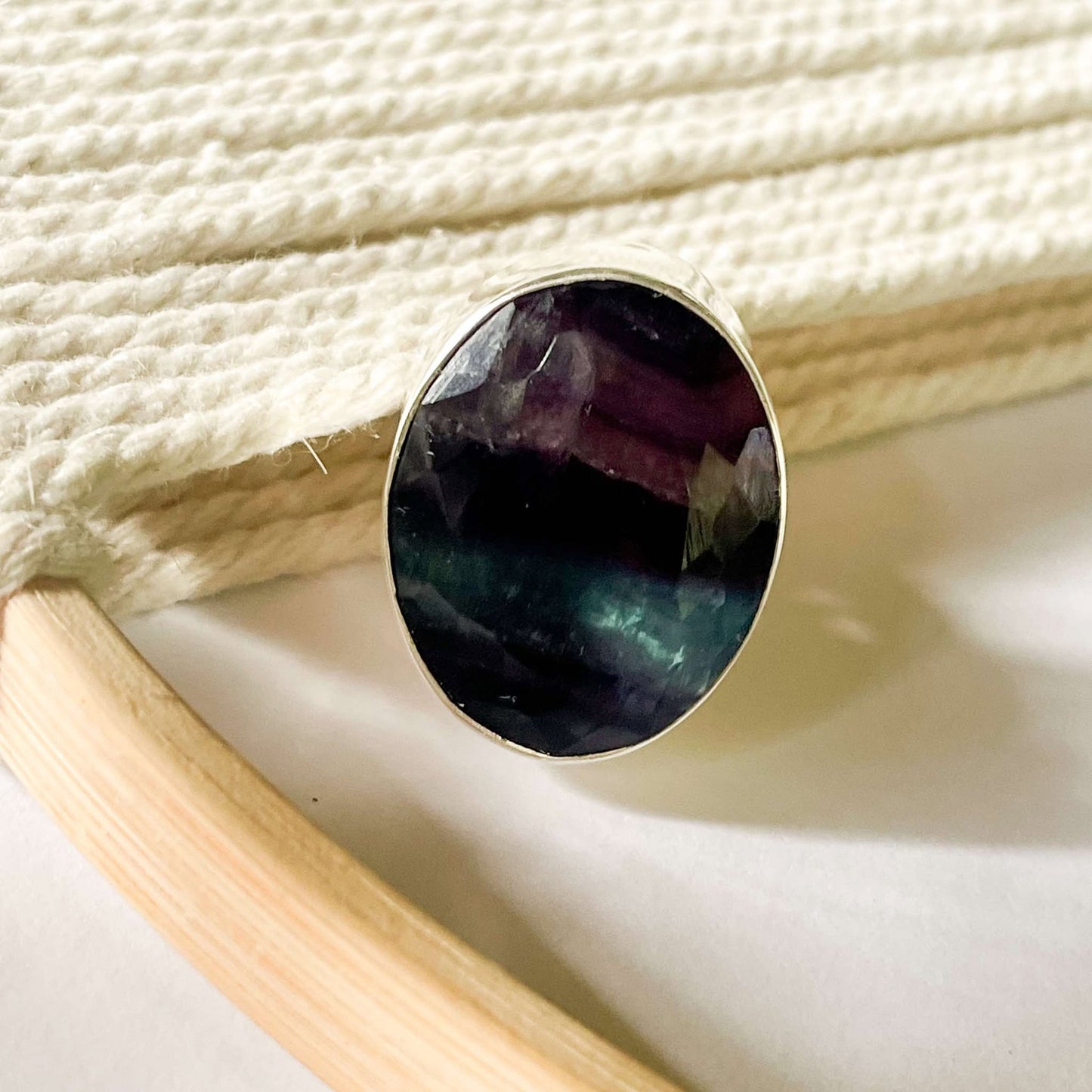 Fluorite Bezel Ring - Solid Sterling Silver
