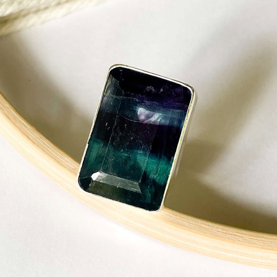 Fluorite Bezel Ring - Solid Sterling Silver
