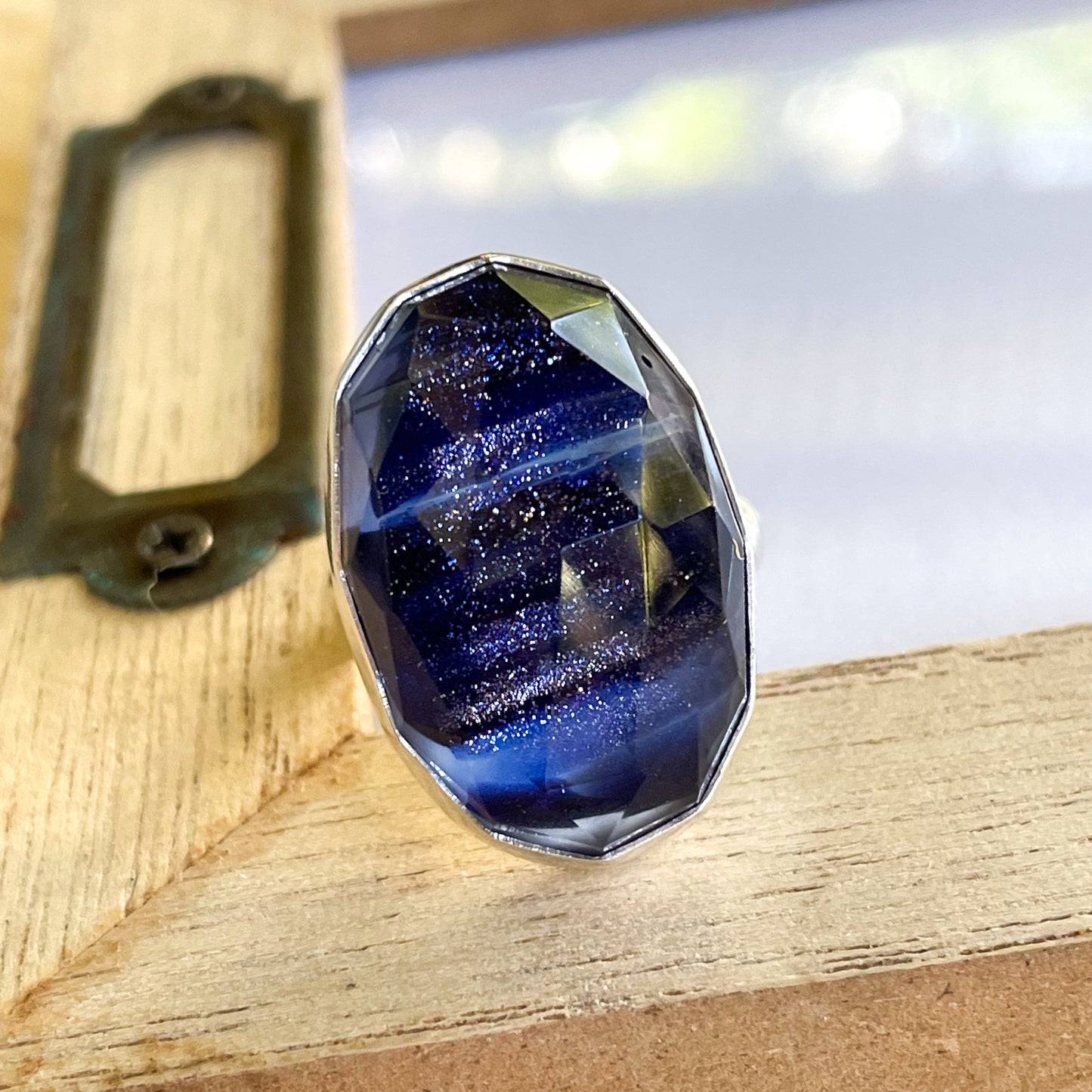 Blue Shimmer Doublet Ring - Solid Sterling Silver