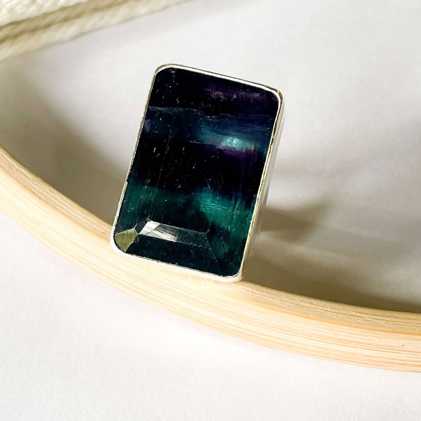 Fluorite Bezel Ring - Solid Sterling Silver