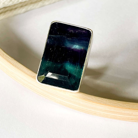 Fluorite Bezel Ring - Solid Sterling Silver
