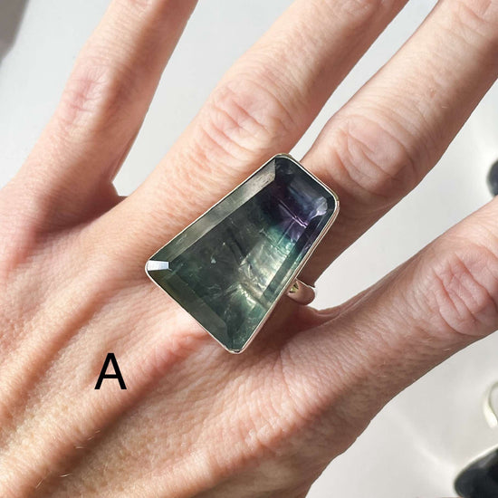 Fluorite Bezel Ring - Solid Sterling Silver