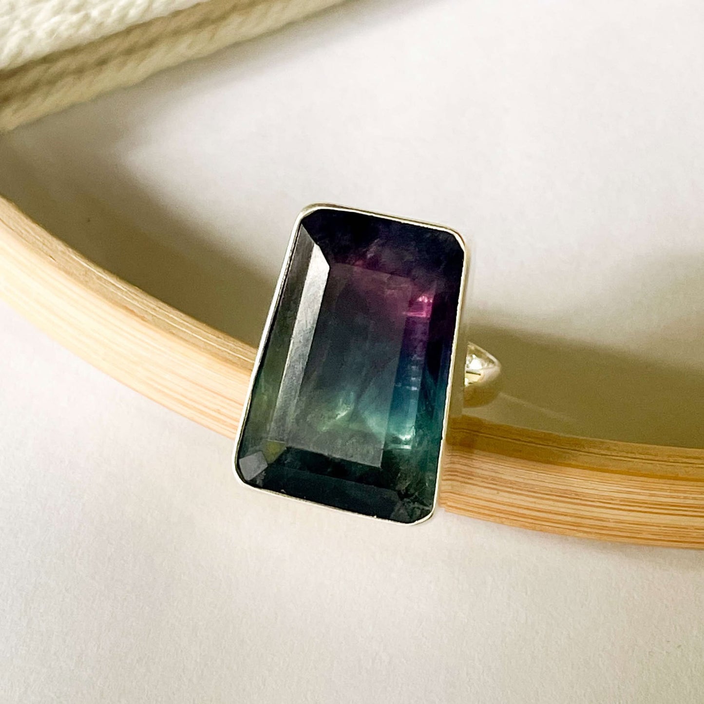 Fluorite Bezel Ring - Solid Sterling Silver