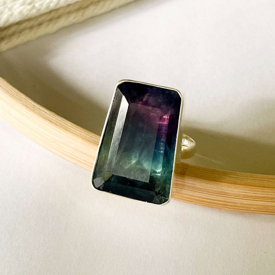 Fluorite Bezel Ring - Solid Sterling Silver