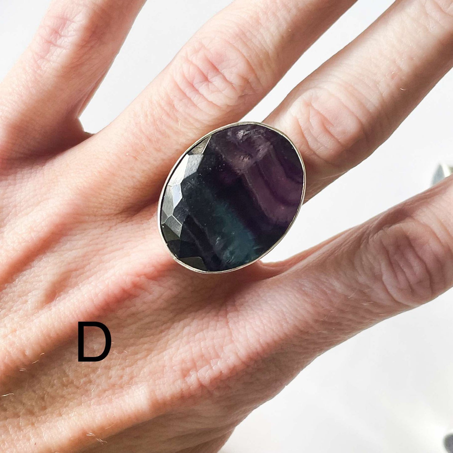Fluorite Bezel Ring - Solid Sterling Silver