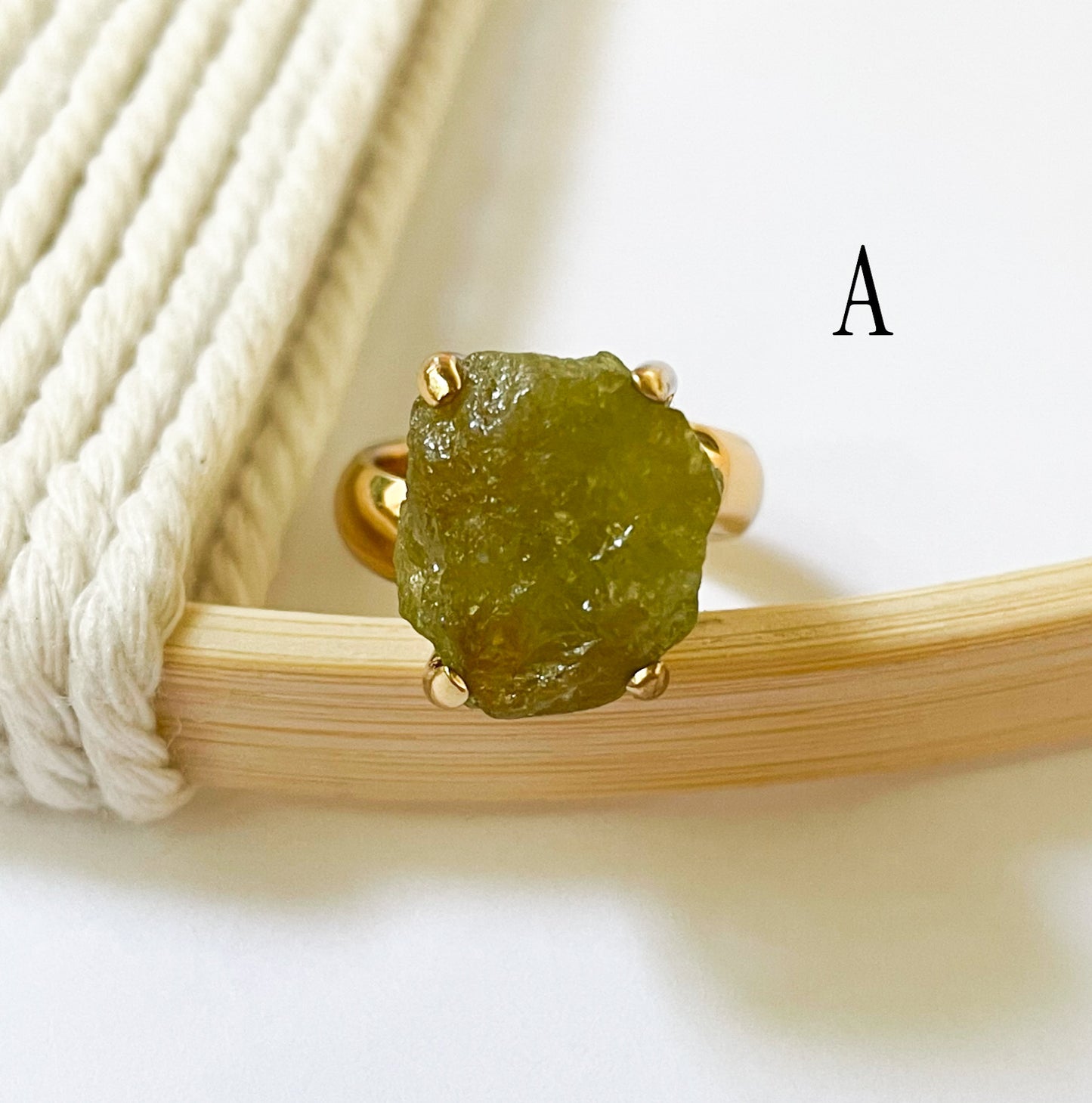 Raw Green Garnet Prong Ring - Alchemia Gold