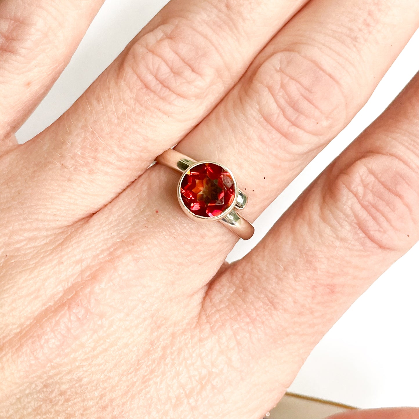Orange Mystic Quartz Prong Ring - Solid Sterling Silver