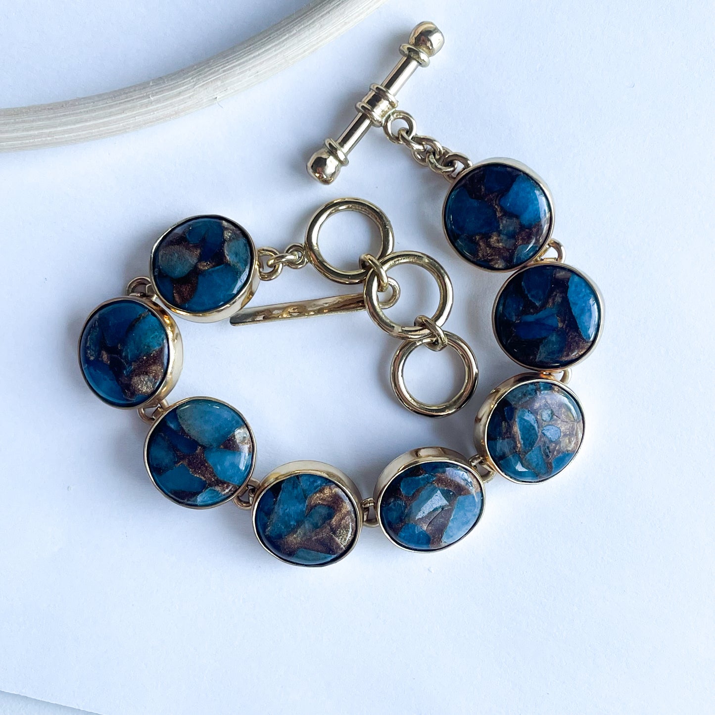 Blue Mica Agate Polka Dot Bracelet - Alchemia Gold