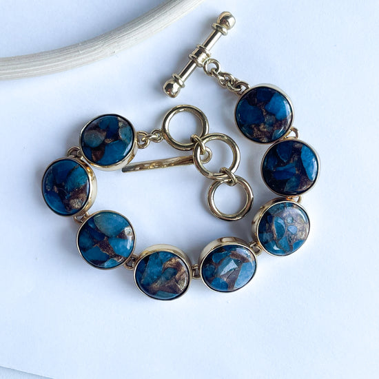 Blue Mica Agate Polka Dot Bracelet - Alchemia Gold