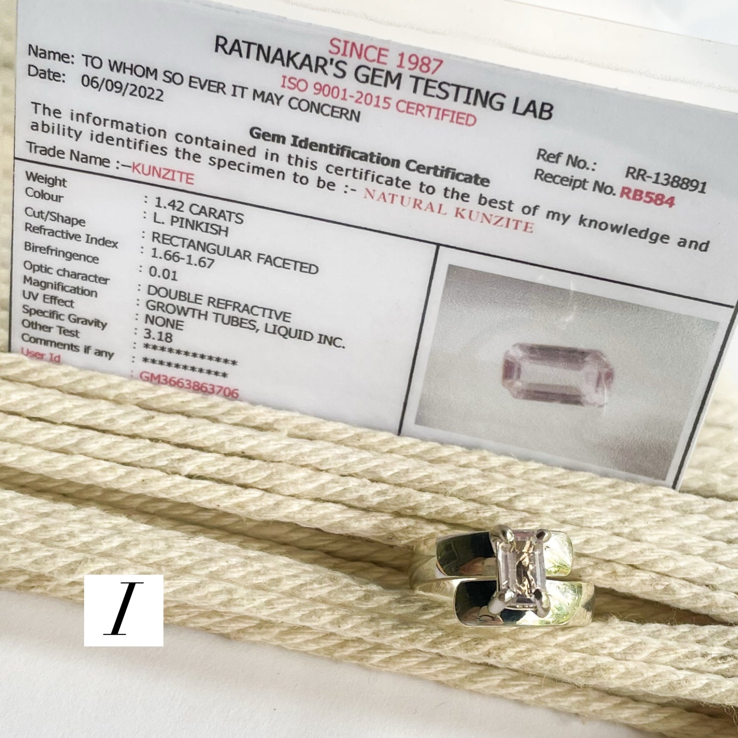 Certified Natural Kunzite Prong Ring - Solid Sterling Silver