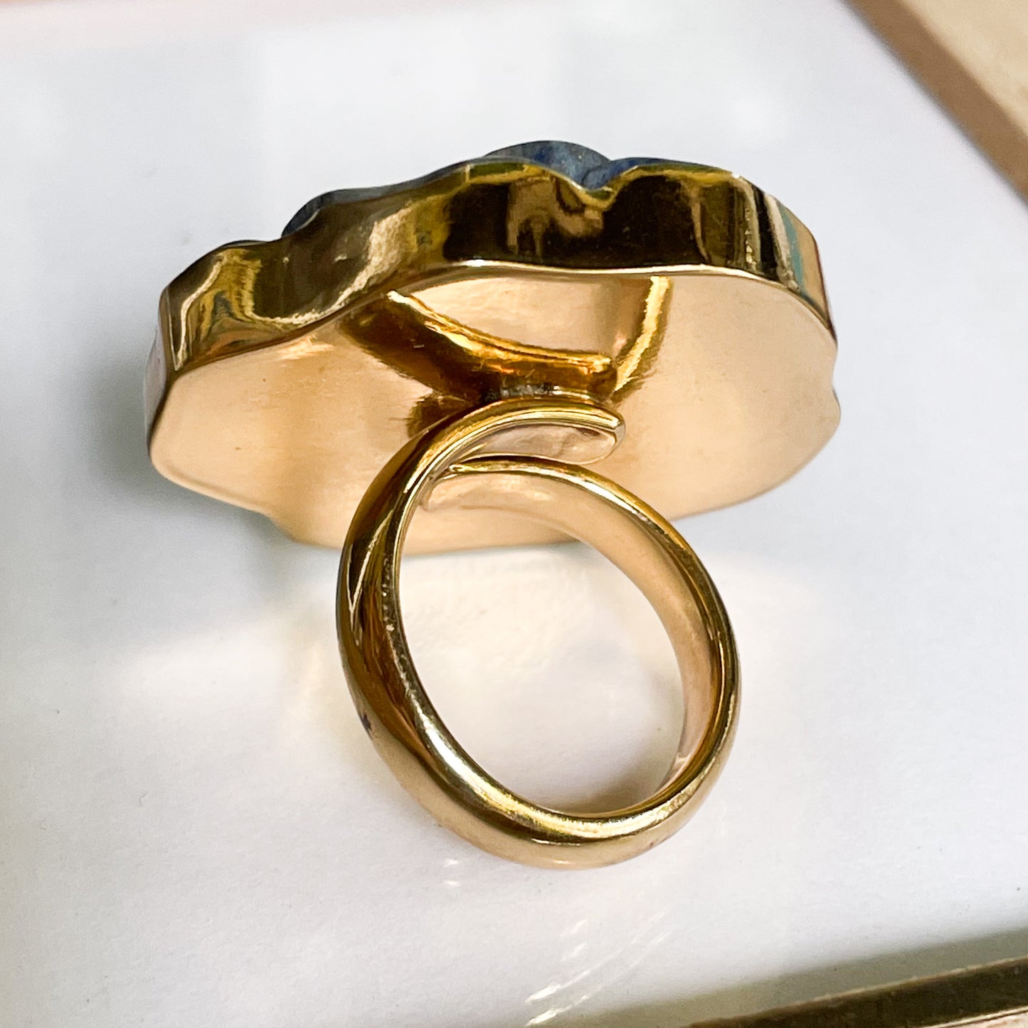 Lapiz Lazuli Rose Carved Ring - Alchemia Gold