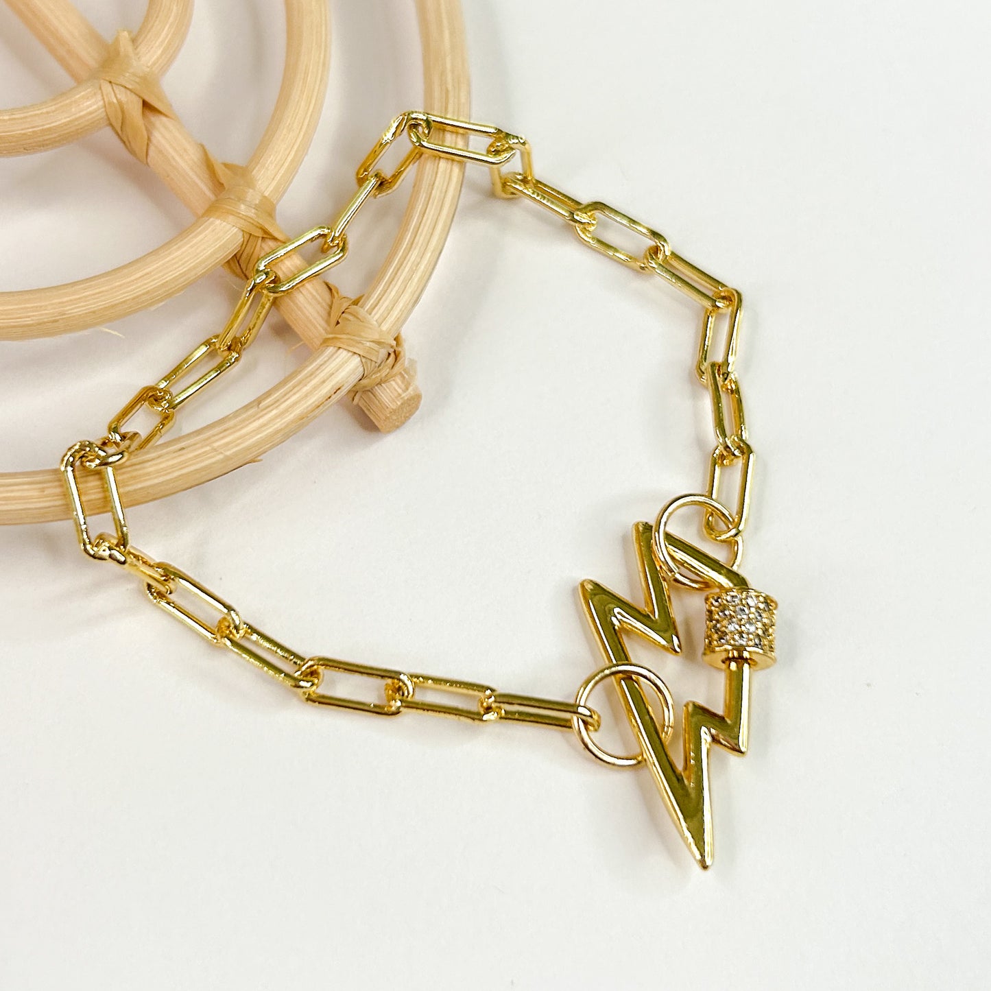 Lighting Bolt & White Micro Pave Bracelet - 18K Gold Filled