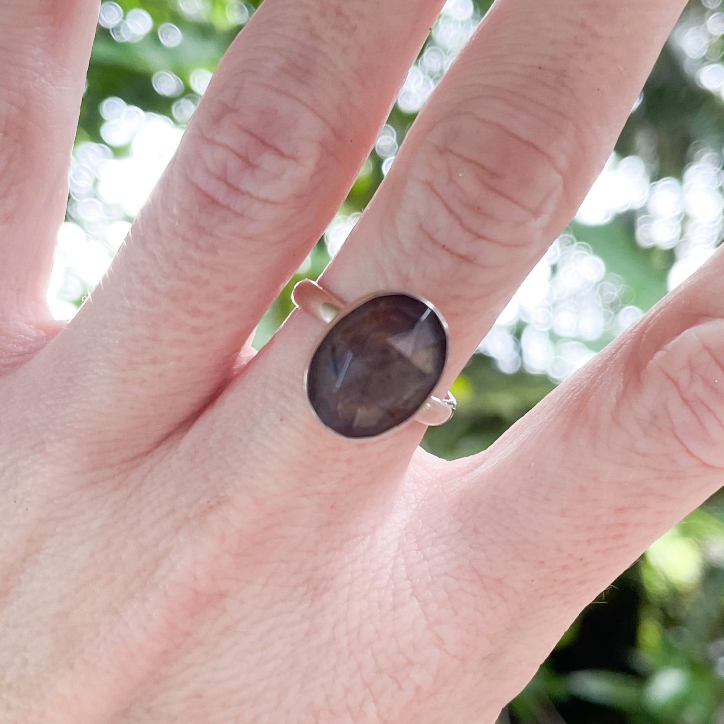 Gray Shimmer Doublet Ring - Solid Sterling Silver