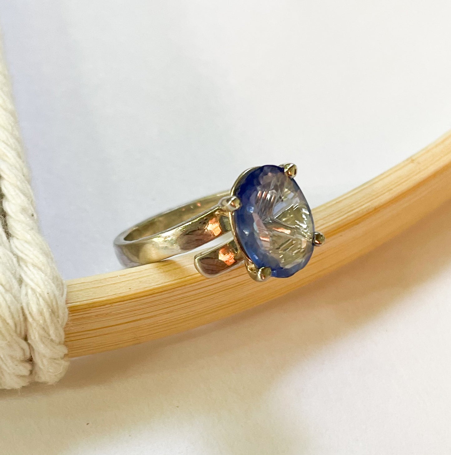 New Natural Sapphire Mix Prong Ring - Solid Sterling Silver