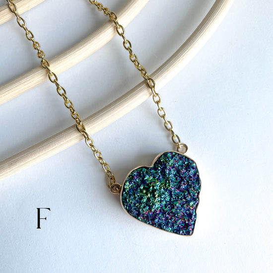 Titanium Druzy Heart Necklace - Alchemia Gold