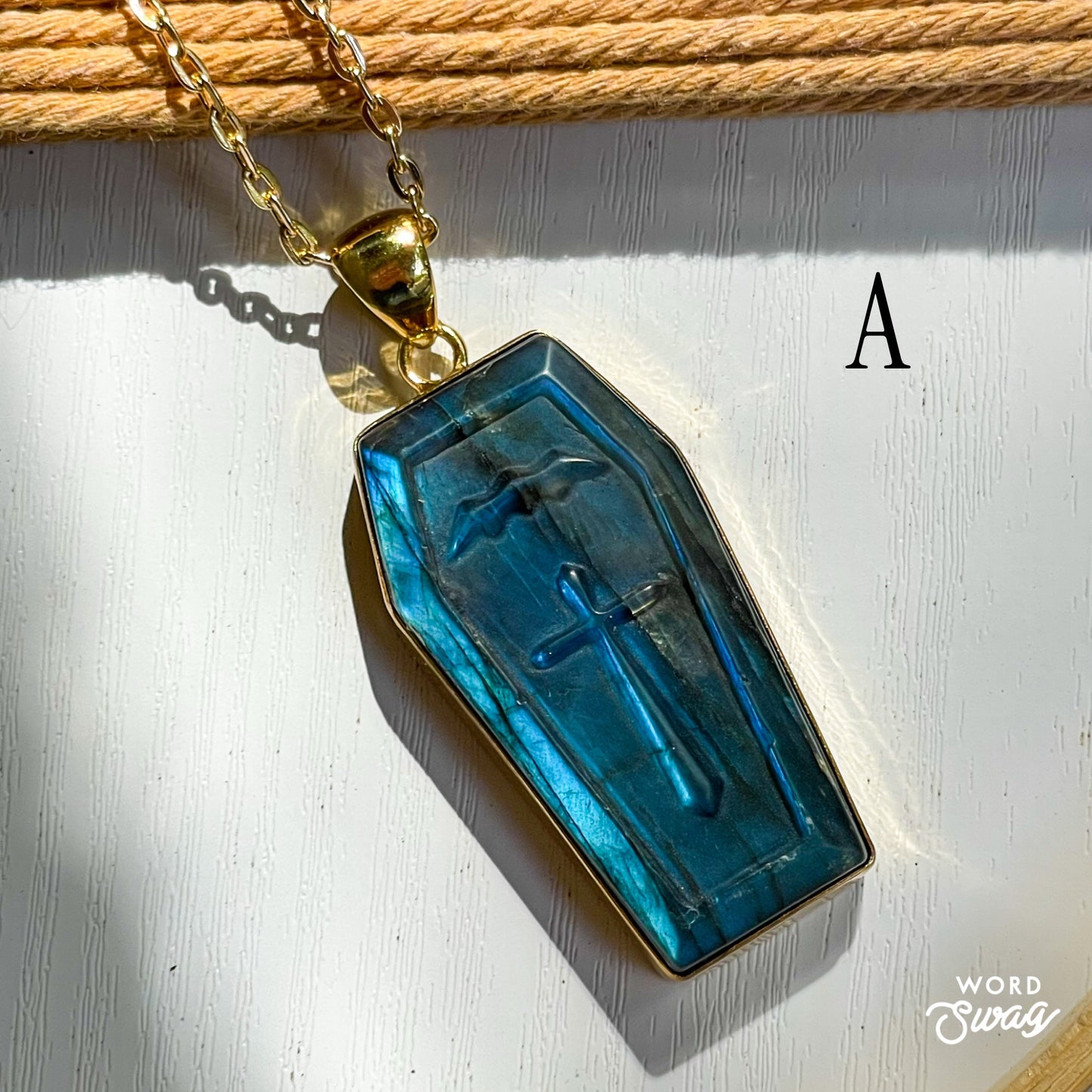 Labradorite Statement Coffin Pendant  - Alchemia Gold