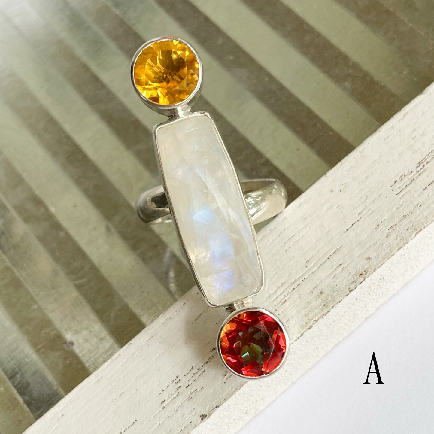 Rainbow Moonstone & Gemstone Crawler - Solid Sterling Silver