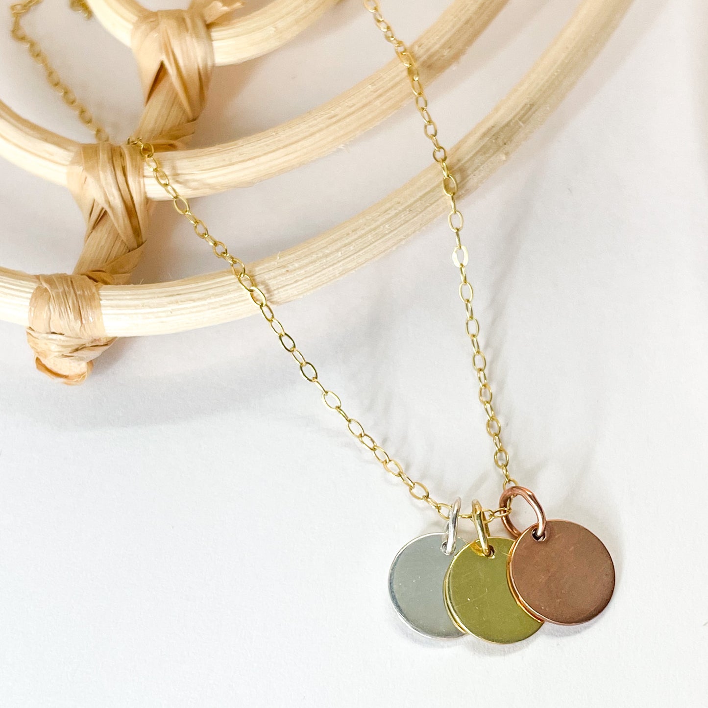 Tri Tone Charm Dainty Necklace