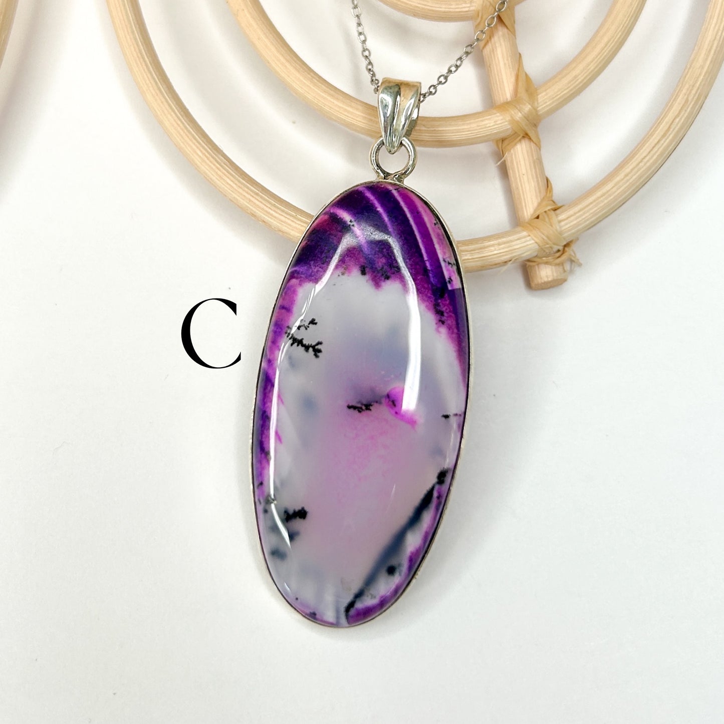Purple Dendrite Opal Pendant - Solid Sterling Silver
