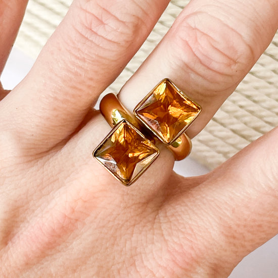 Orange Square CZ Bypass Ring - Alchemia