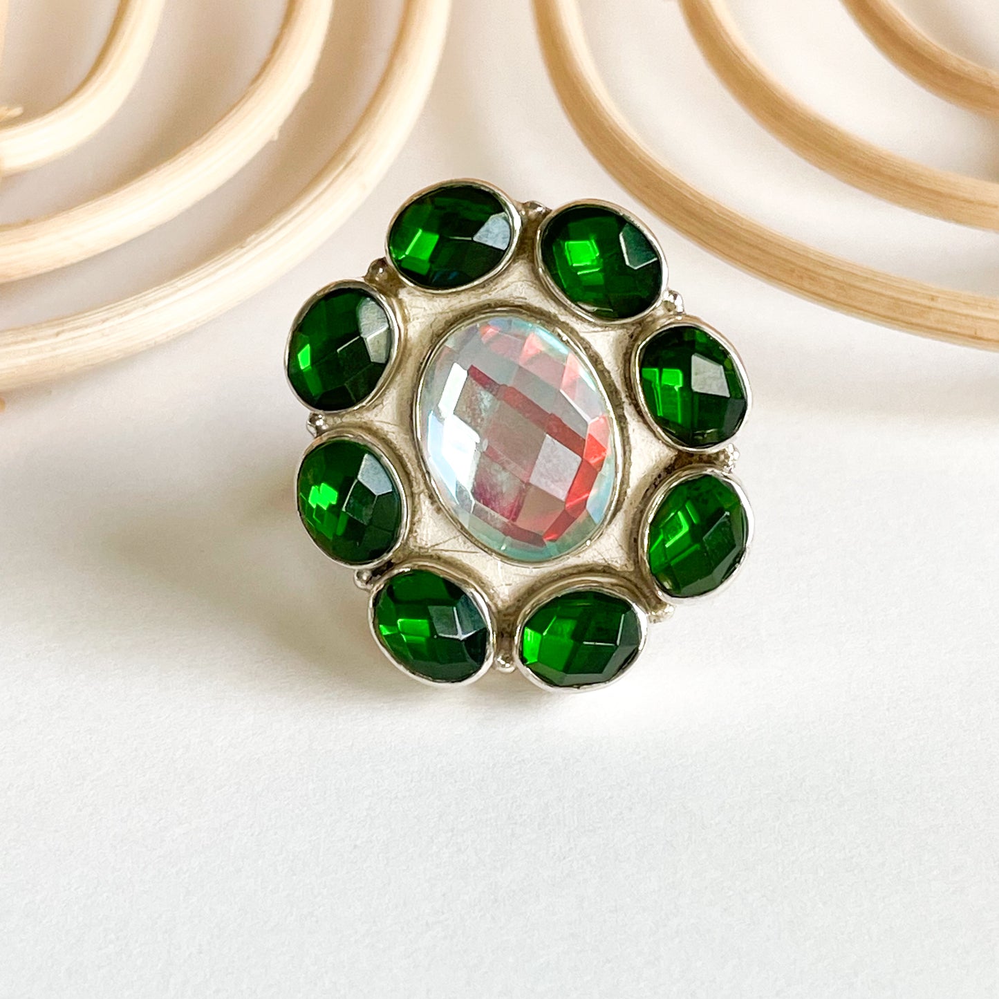 Mystical Flower Glass Ring - Solid Sterling Silver