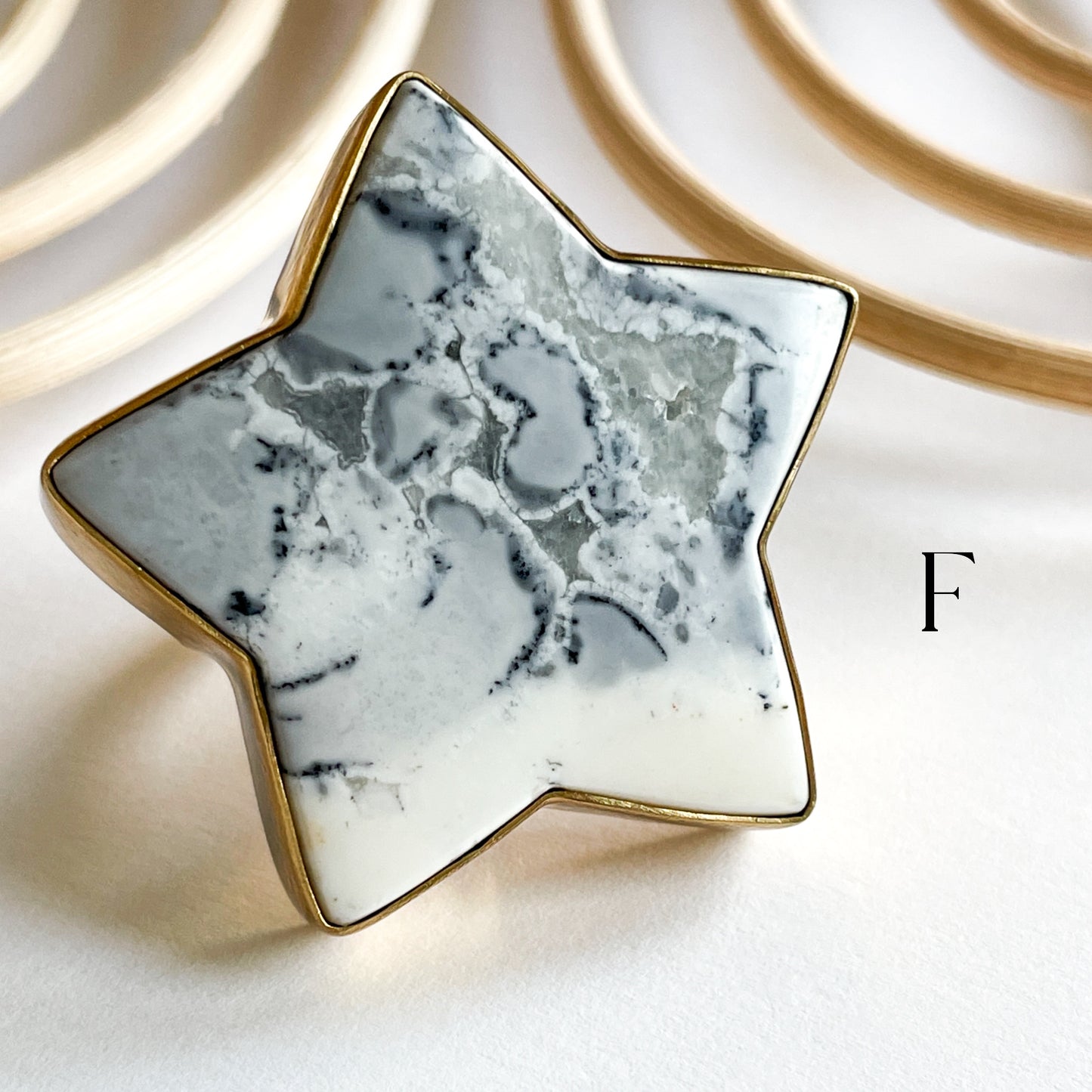 White Maligano Jasper Star Ring - Alchemia
