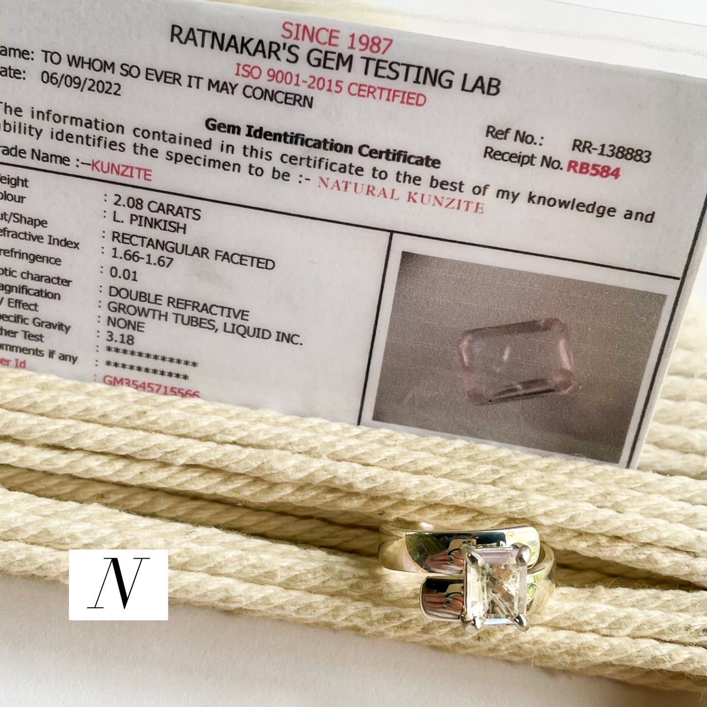 Certified Natural Kunzite Prong Ring - Solid Sterling Silver