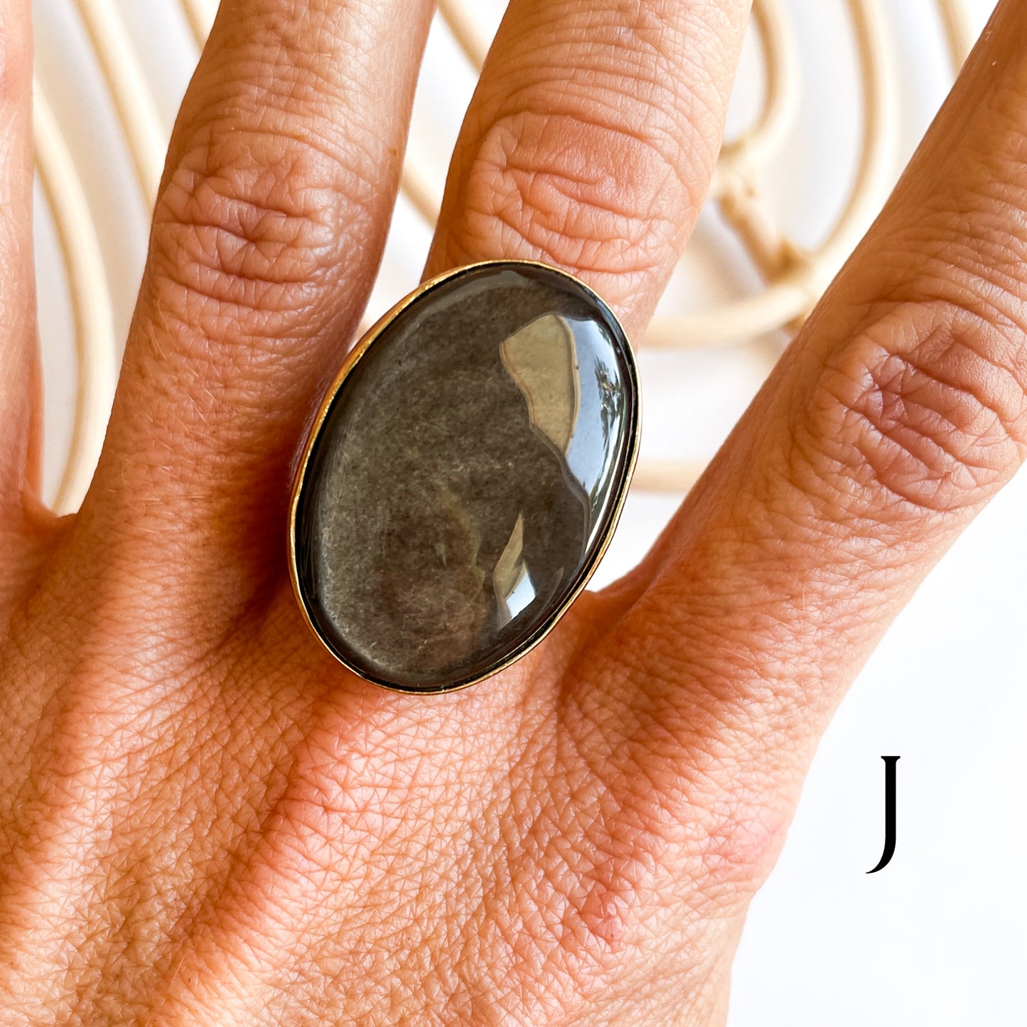 Silver Sheen Obsidian Oval Ring & Pendant - Both Metals