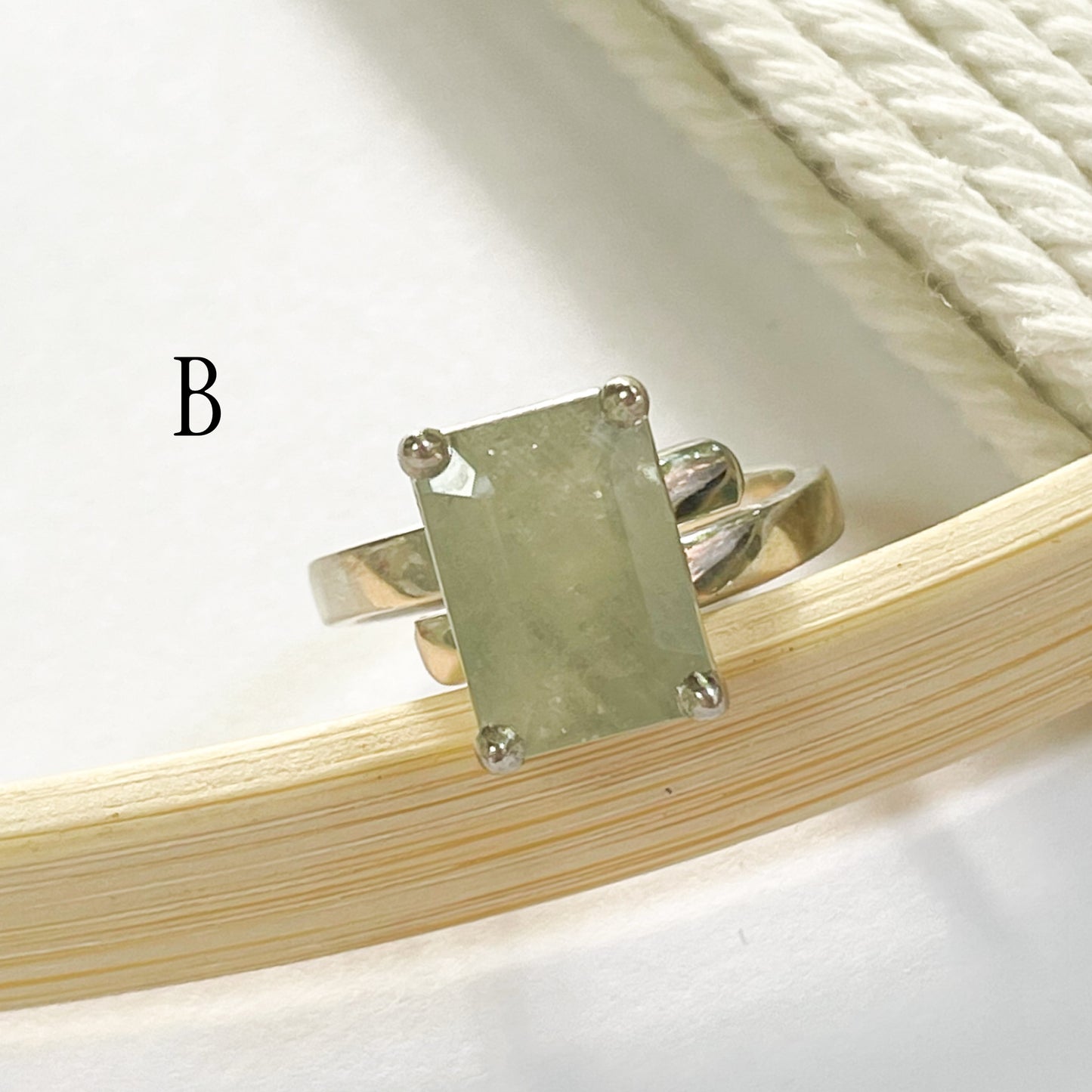 Green Sapphire Prong Ring - Solid Sterling Silver