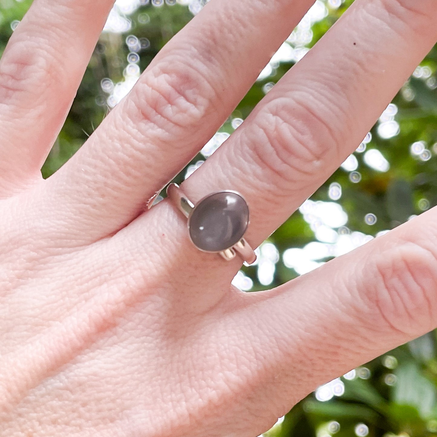 Gray Moonstone Ring - Solid Sterling Silver