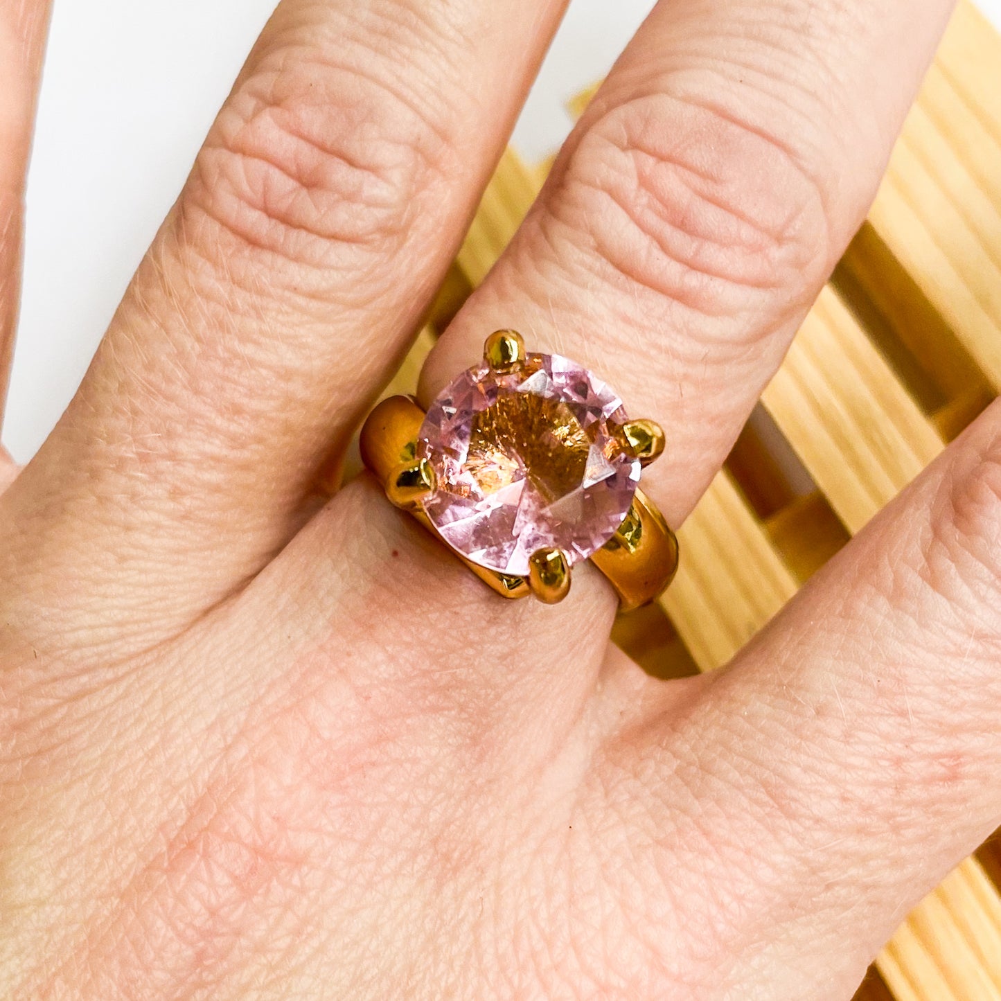 Pink Polka Dot Prong Ring - Alchemia Gold