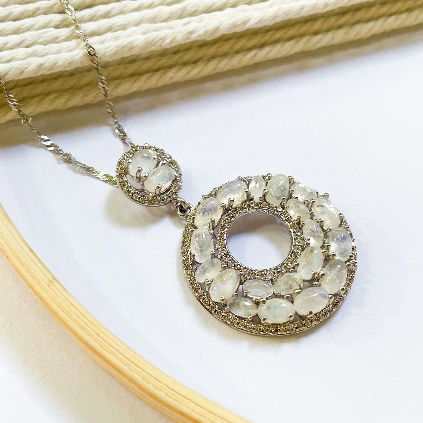 Rainbow Moonstone Pendant - Solid Sterling Silver